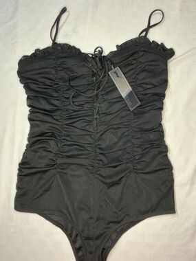 Chocolate Black Gathered Strapless Dress with Adjustable Ties